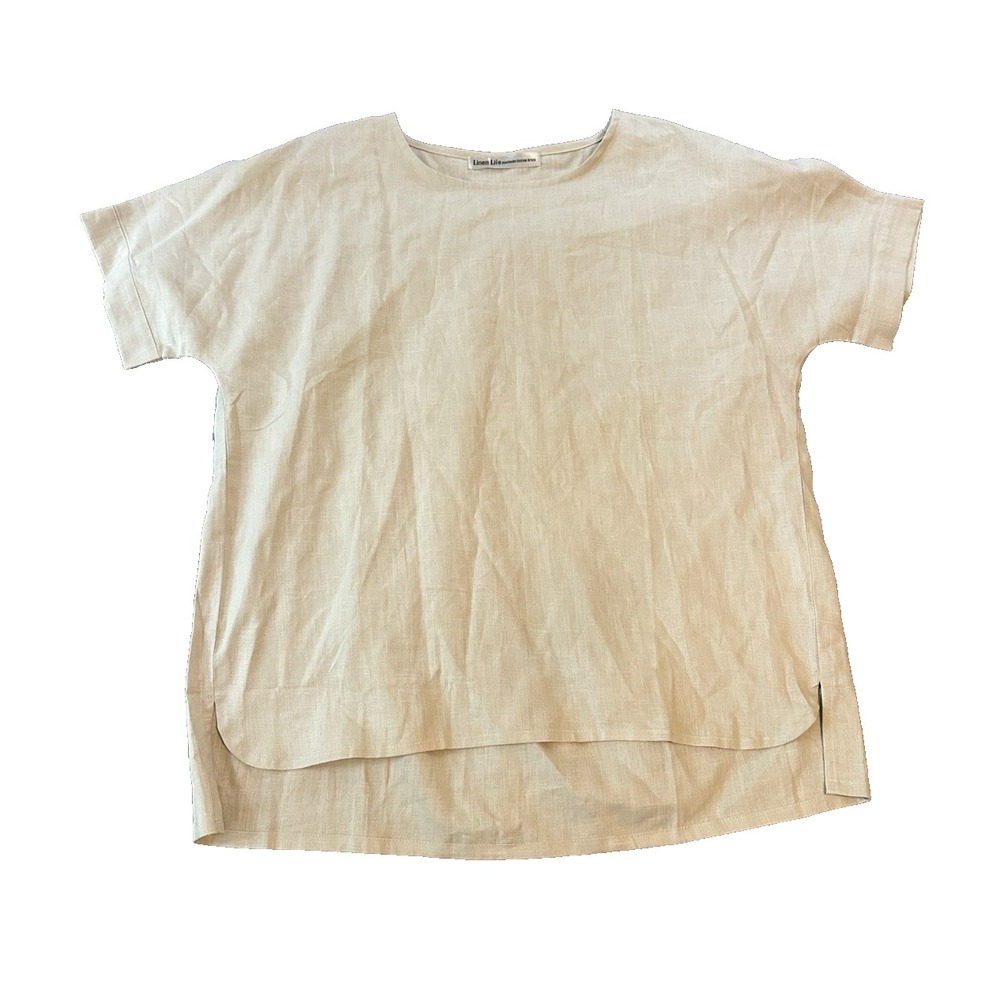 Linen Life 100% Linen Cream Beige Oversized Womens Top XL Lagenlook Tunic Artist